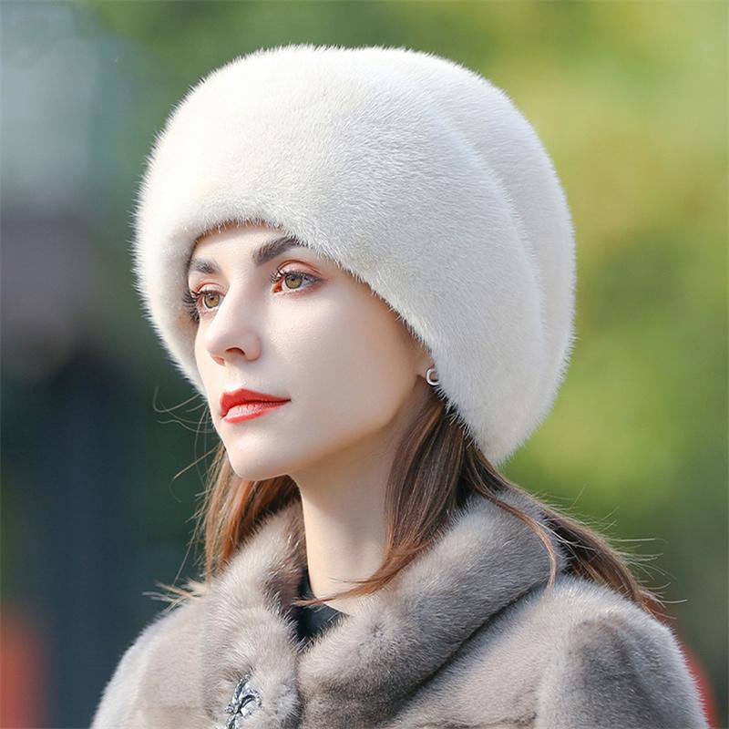 Ladies Fur Hat 2025 Winter Fluffy Mink Fur Russian Fur Hat Women's Headband Outdoor Winter Hat Earmuff Ski Cap Keep Warm