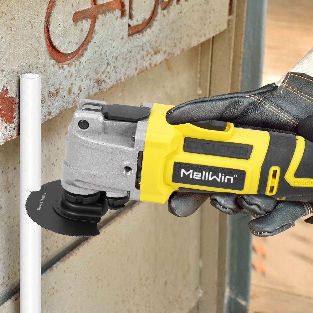 MELLWIN Børsteløs oscillerende multifunksjonsverktøy Renovator Elektrisk sag Trimmer Klippe trebearbeidingsmaskin For 21V 18V Batteri