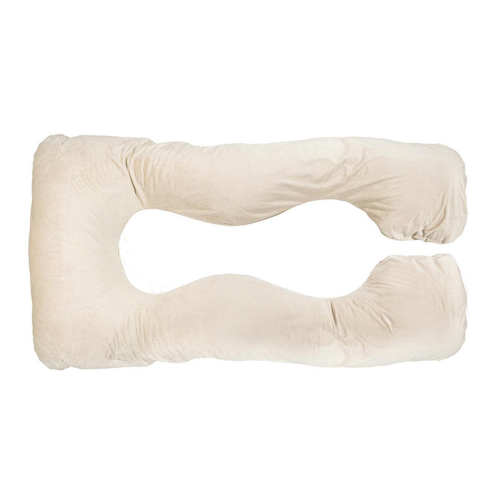 U-shaped Pregnancy Pillow Velvet for Side Sleeping and Breastfeeding - Beige