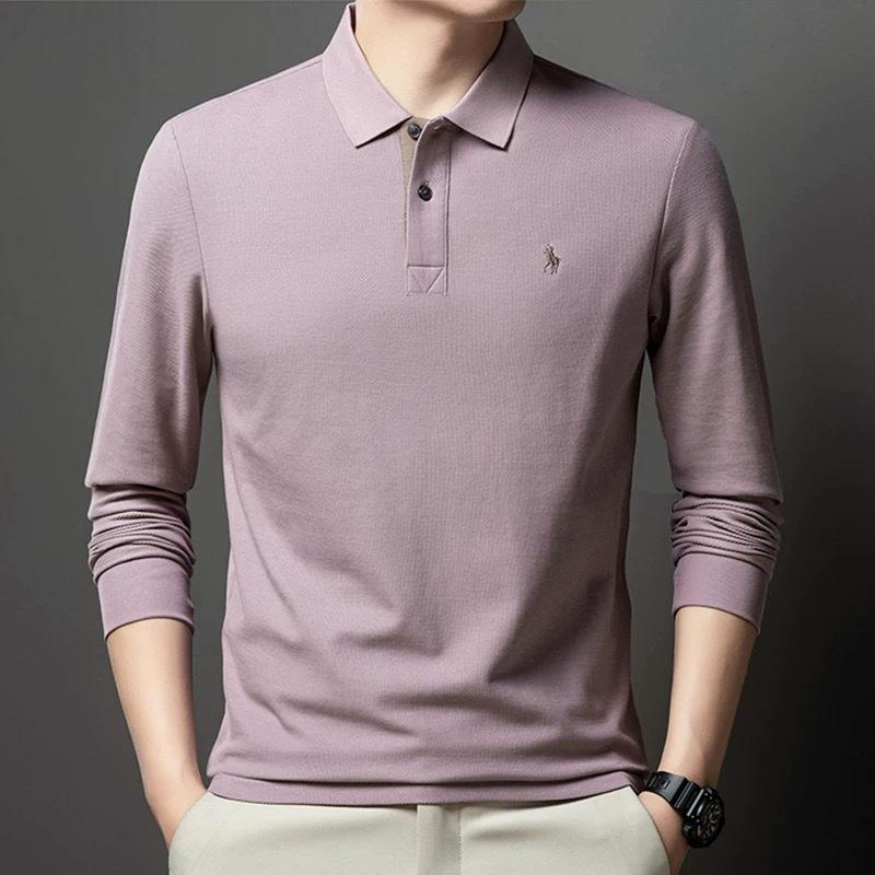 STORN 100% Czysta Bawełna Marka Premium Męska Koszulka Polo z Długim Rękawem Moda Personalizacja Haft z Koniem Klasyczny T-shirt Paul