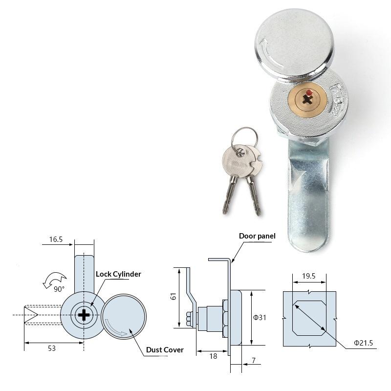 18,5mm/22mm Zylinderschloss mit 2 Schlüsseln Schrank Briefkasten Schrank Schublade Türschloss Möbelbeschläge Zubehör