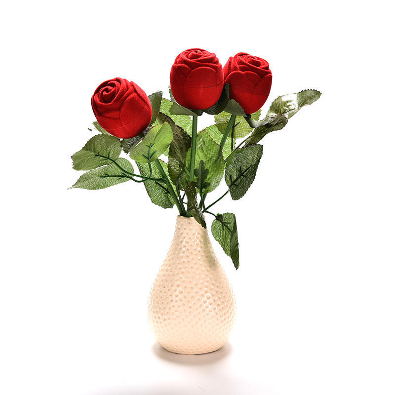 Romantic Red Rose Engagement Wedding Ring Box Earrings Jewelry Gift Box