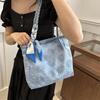 Women's Large Capacity Embroidery Flower Tote Bag, Casual Commuter Shoulder Bag with Ribbon Scarf Decoration