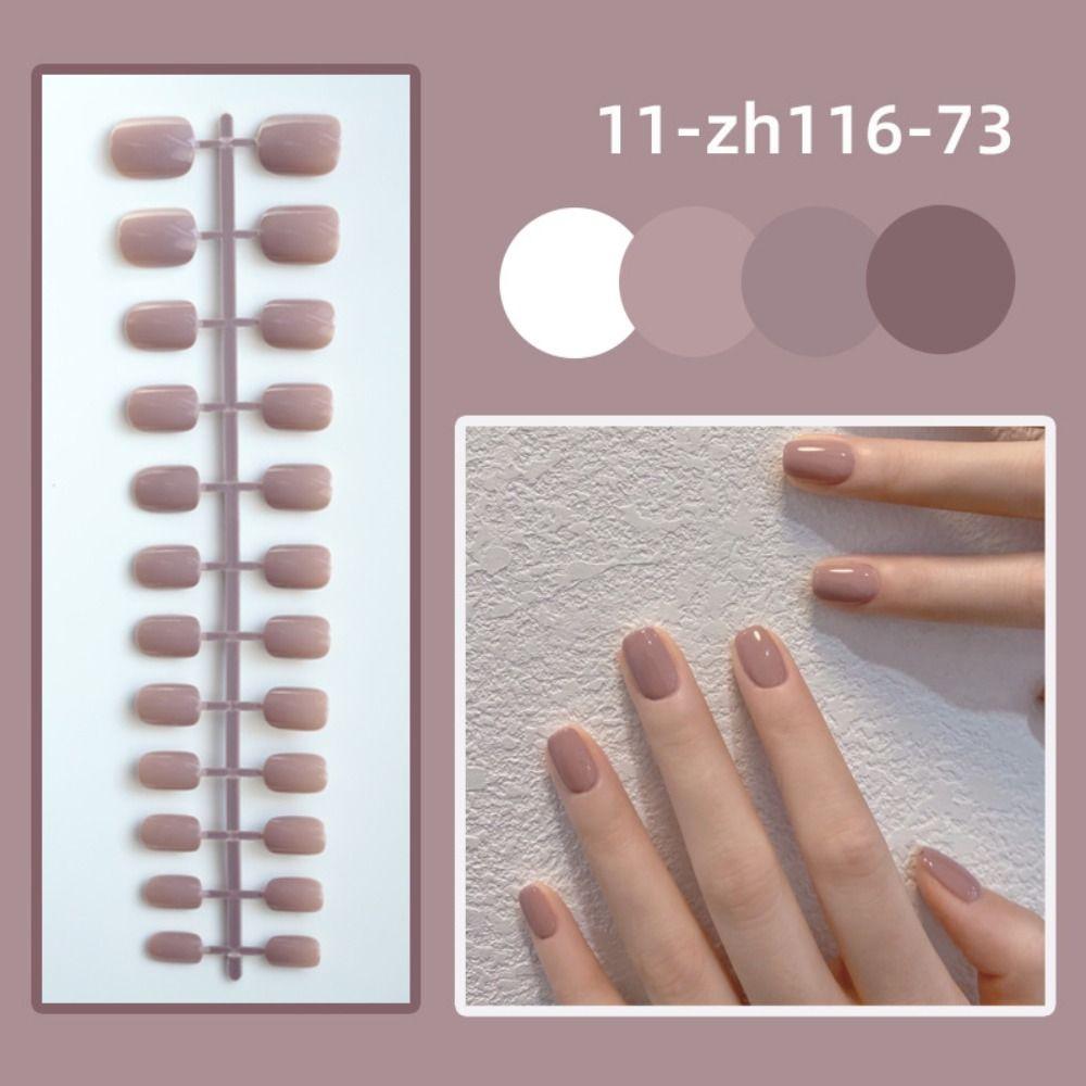 24Pcs Full Cover Cor Sólida Unhas Postiças Mini Press-on Unhas Curtas Cabeça Quadrada Unhas Postiças Mulheres