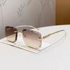 Vintage Rimless Square Sunglasses Women For Men Luxury Brand Designer Sun Glasses Punk Popular Metal Diamond Cutting Shades
