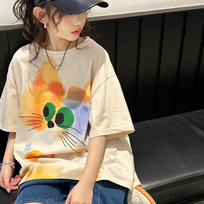 

Girls Short Sleeve T-shirt Summer Big Children s Summer Style Westernized Cartoon Top Children s T-shirt 160