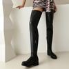 Winter Women Over the Knee Boots Med Square Heels Round Toe Stretch Soft White Black Party Club Sexy Lady Plush Thigh High Boots