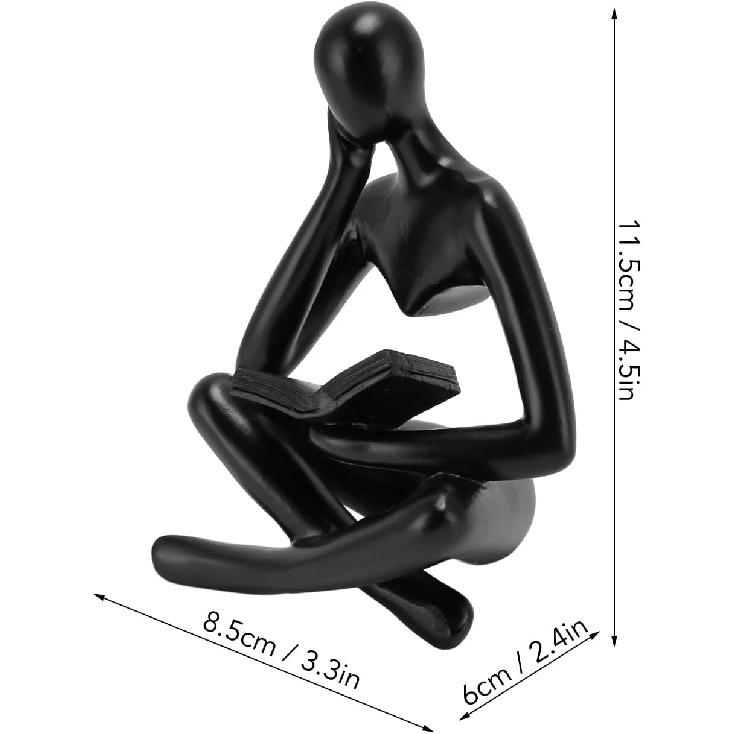 AUNMAS Thinker Reading Statue, Abstract Resin Sitting Figure Ornament for Living Room Cabinet Decoration (Black)