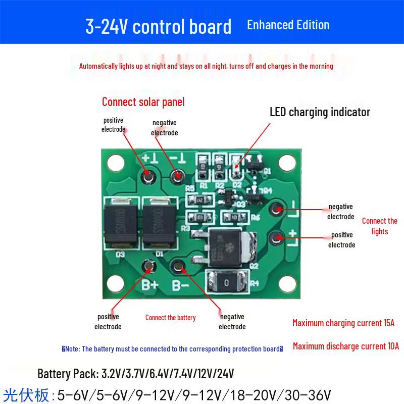 Automatic Solar Lawn Lamp Control Board for 3-24V Lithium/Lead-Acid Batteries