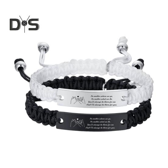 

2 шт./компл. браслет для пары из нержавеющей стали с резными буквами, плетеный браслет, черный, белый, веревочный, подходящий браслет, ювелирные изделия, аксессуары C