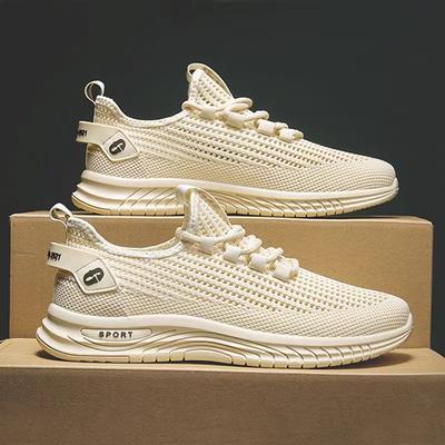 Men's Shoes Breathable Thin Youth Sports Running Casual Mesh Shoes Flying Woven Hollow Shoes Men's Shoes