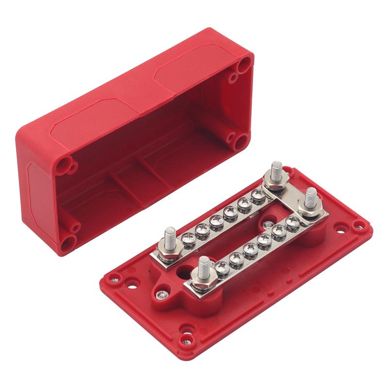 100A Bus Bar Heavy Duty Power Distribution Block Busbar Box Module With 12XM4 M6 Terminal Studs For Car RV Boat Red Replacement