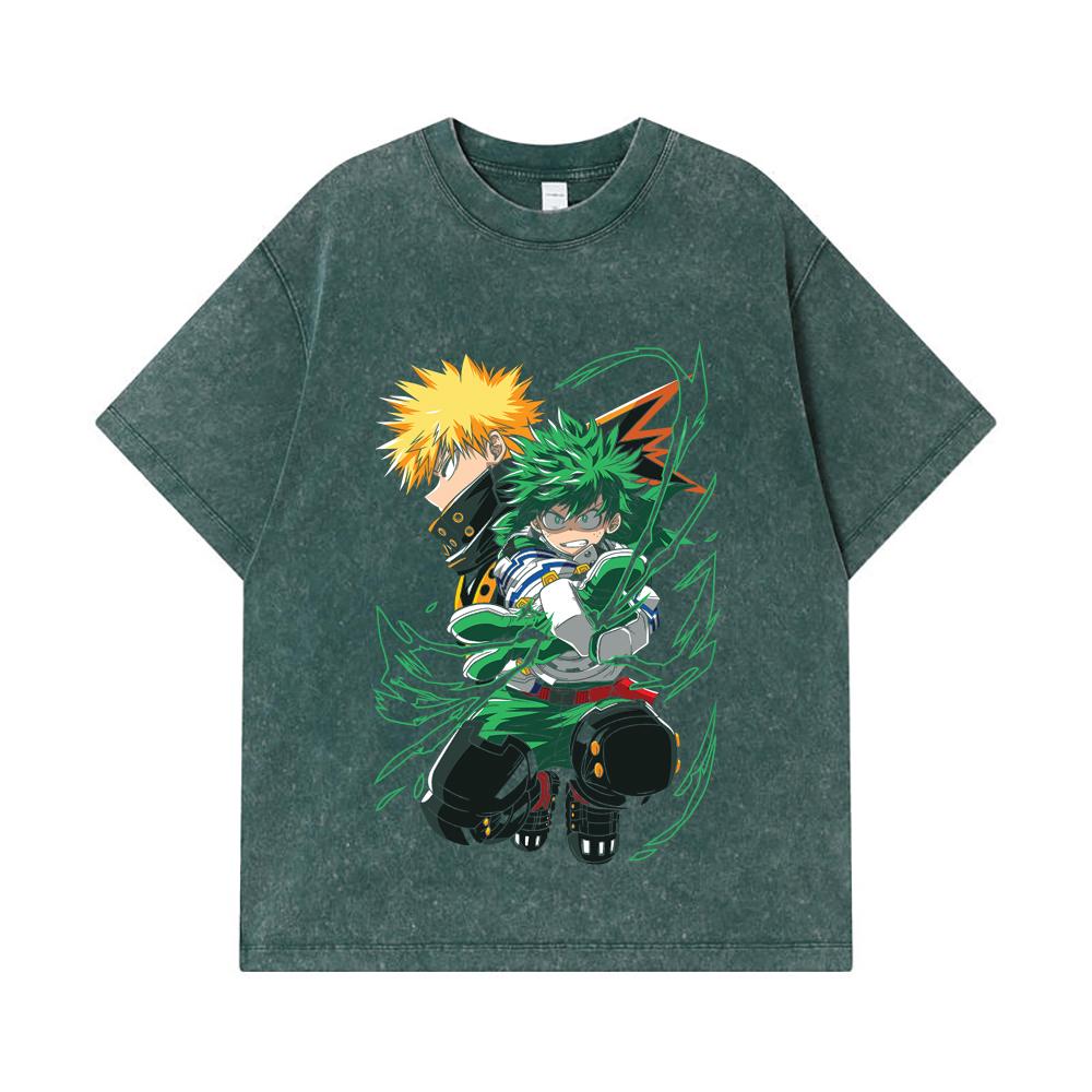 275 GSM Washed T-shirts 100% Cotton My Hero Academia V21 Print Unisex Heavy Cotton T Shirt
