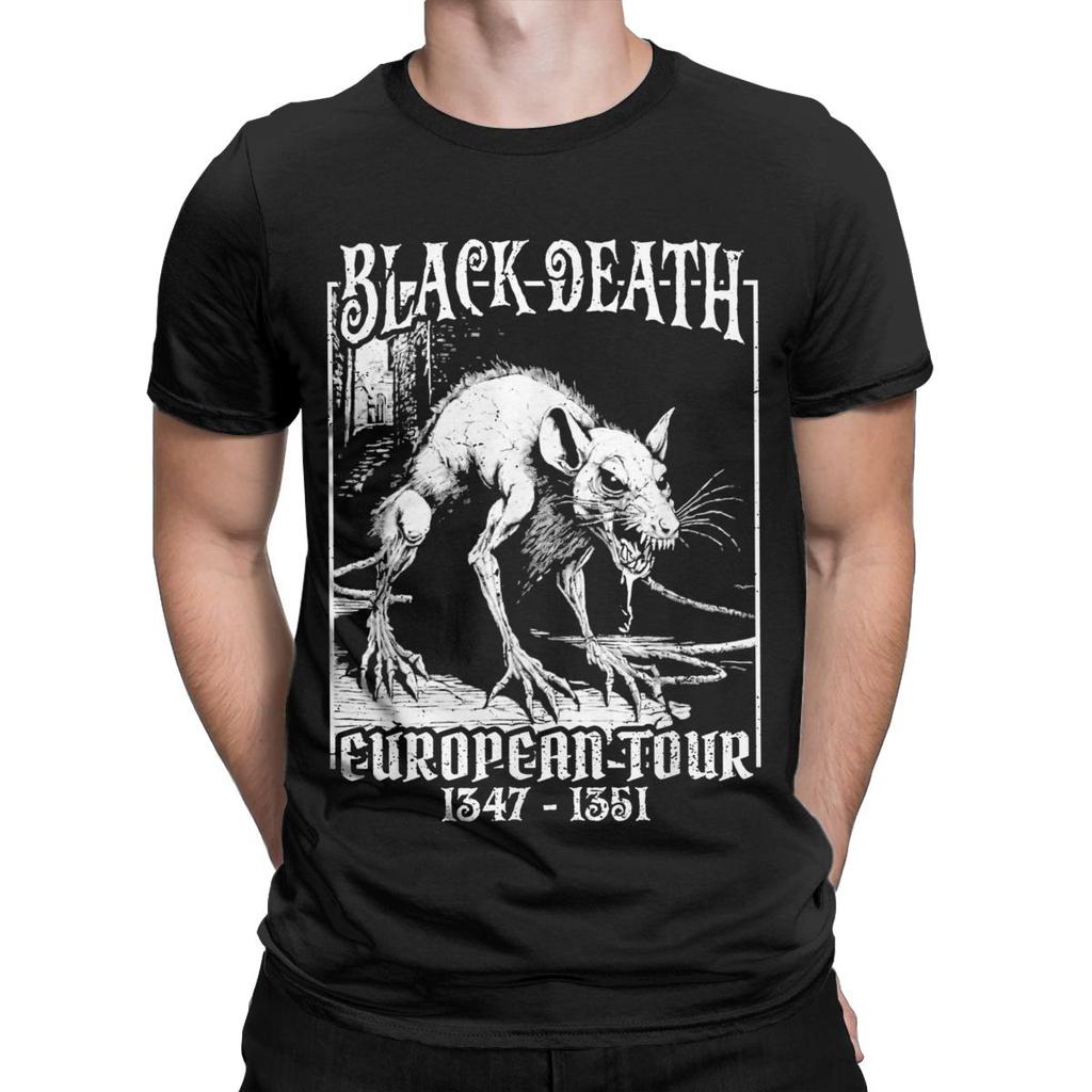 Black Death European Tour T Shirt for Men Pure Cotton Awesome T-Shirts Round Neck Tees Short Sleeve Tops Printing