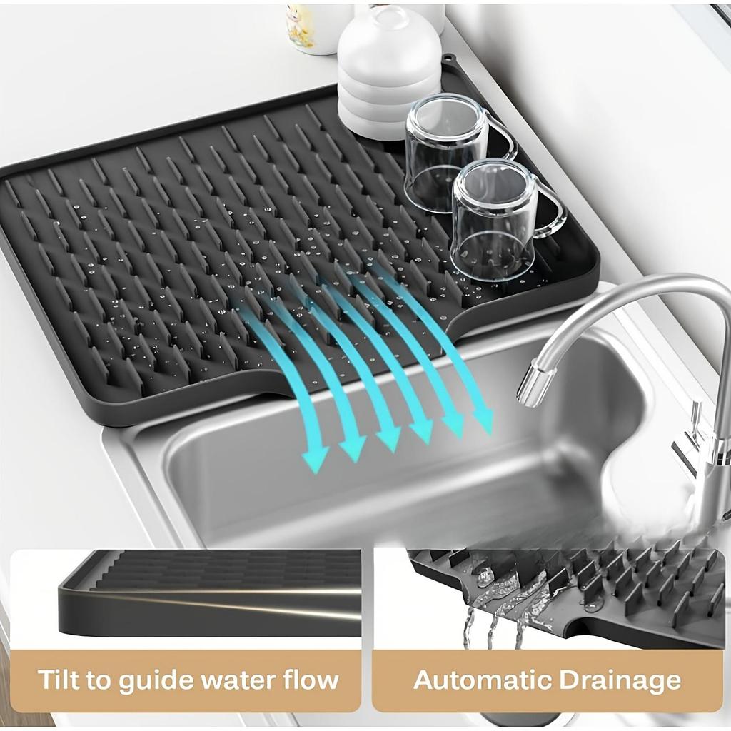 1pc Anti Slip Kitchen Silicone Drain Pad, Heat-Resistant Kitchen Counter Pad For Sinks, Silicone Tableware Drying Pad, Dish Rack