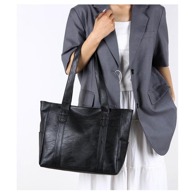 New Versatile Minimalist Large Capacity Tote Bag Shoulder Handheld Bag Thickened Soft Leather
