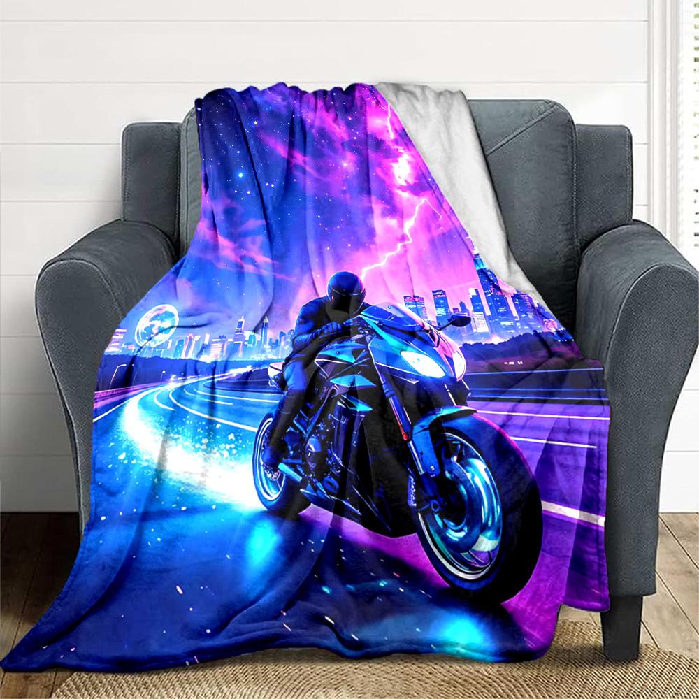 1PC Motorcycle Night Lights Blanket, Throw For Sofa, Bed, Travel, Camping, Livingroom,
