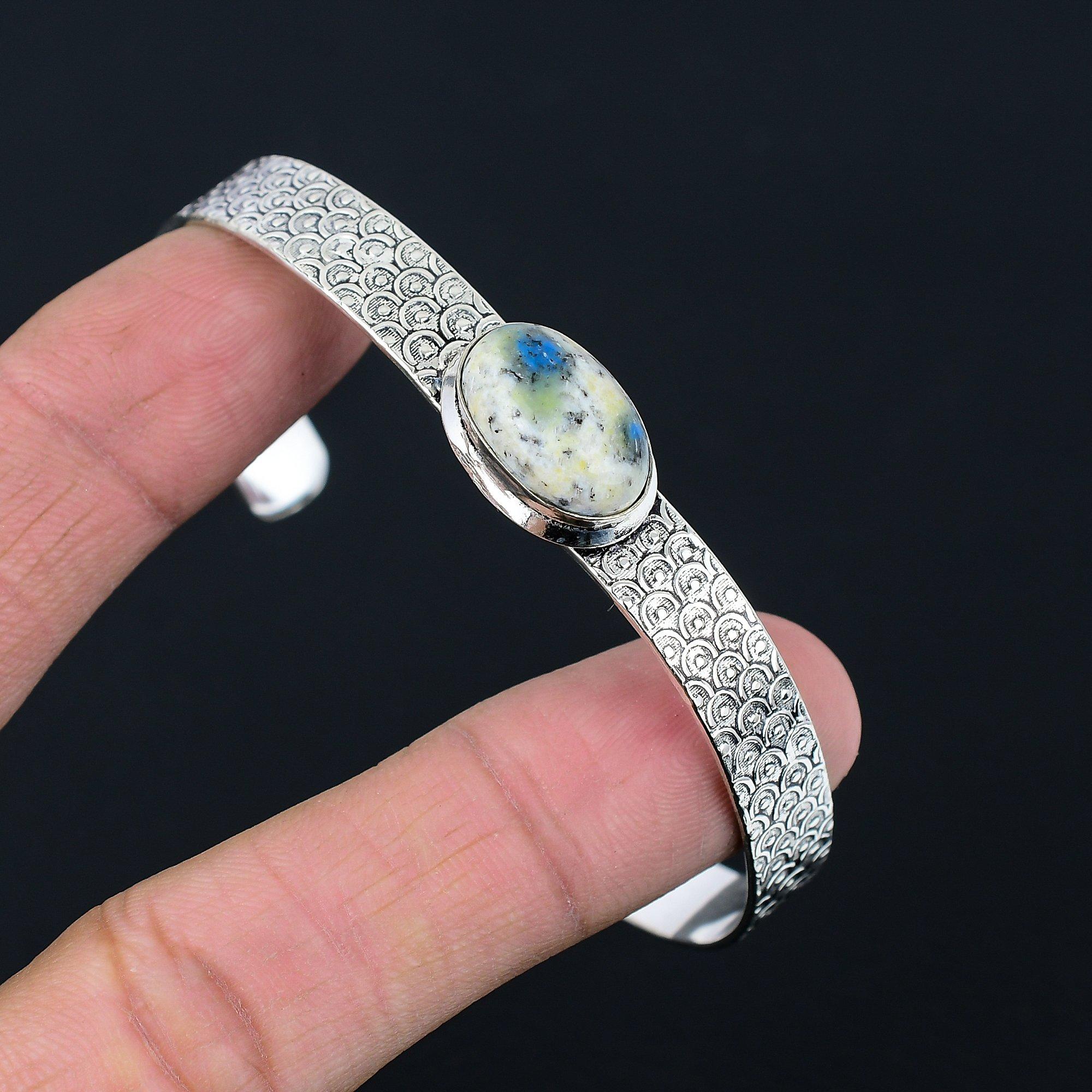 

Mothers day Sale Oval Natural K2 Jasper Boho Bangle Bracelet 925 Sterling Silver Adjustable