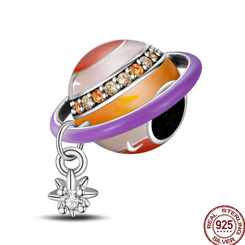 Copper Art Golden Zircon Saturn Flower Butterfly Charm Beads Suitable For 3Mm Original Bracelet Jewelry