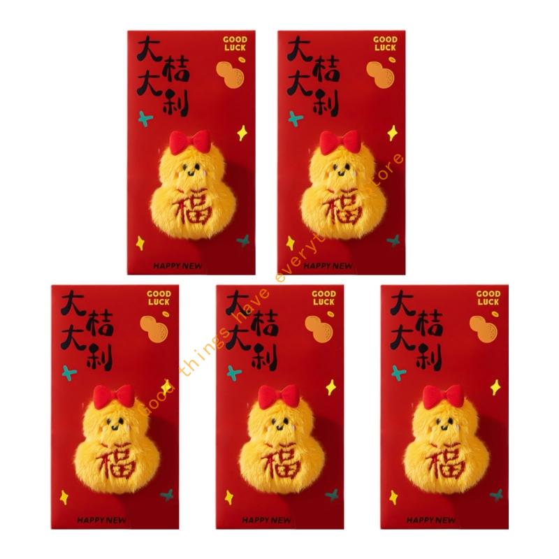 5ks plyšový obálka na peníze pro Rok koně 2026 Oslava Kreslené vzory Červený obálka Párty potřeby 55KF