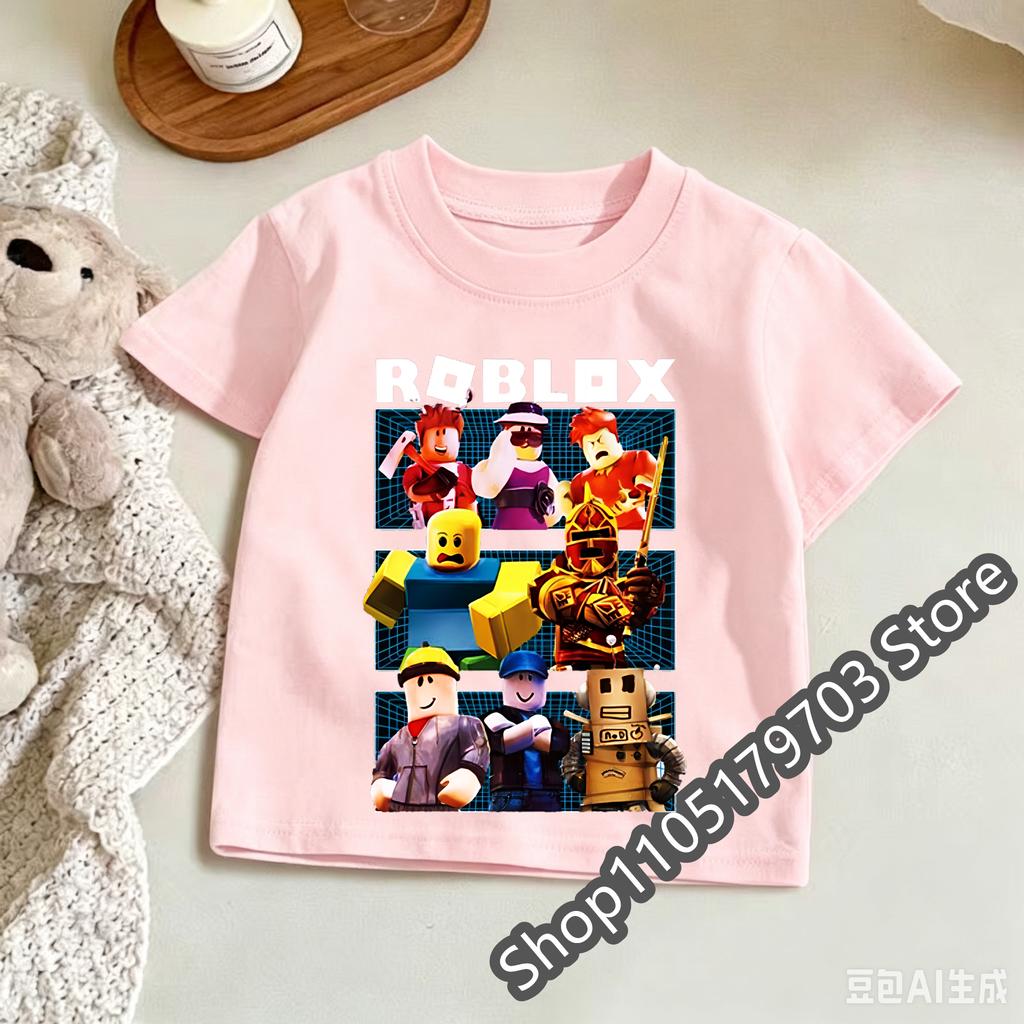 Kids Roblox Summer Print TShirt Colorful Graphic Tee for Gaming Fans Fashionable and Comfortable and Comfortable Childrens Top