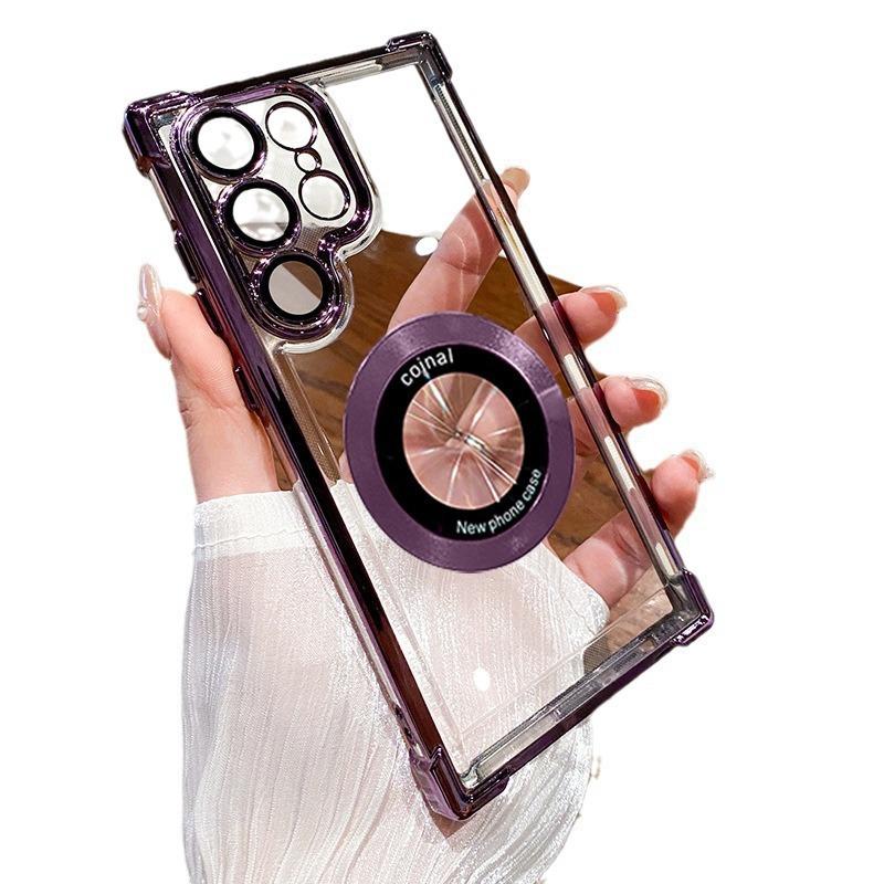 Four Corner Airbag Anti-fall Suitable for Samsung S25ultra Mobile Phone Case S24fe Electroplating A54 Magnifying Glass Magnetic Absorption A26