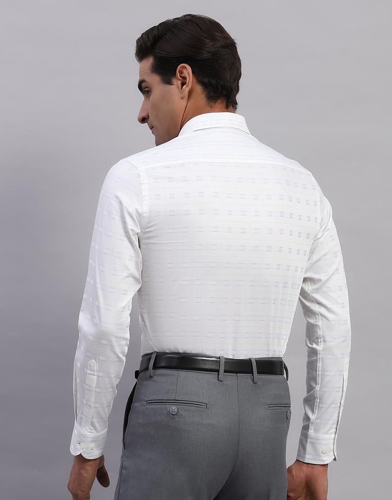 Monte Carlo Mens Self Design White Collared Neck Full Sleeve Shirt
