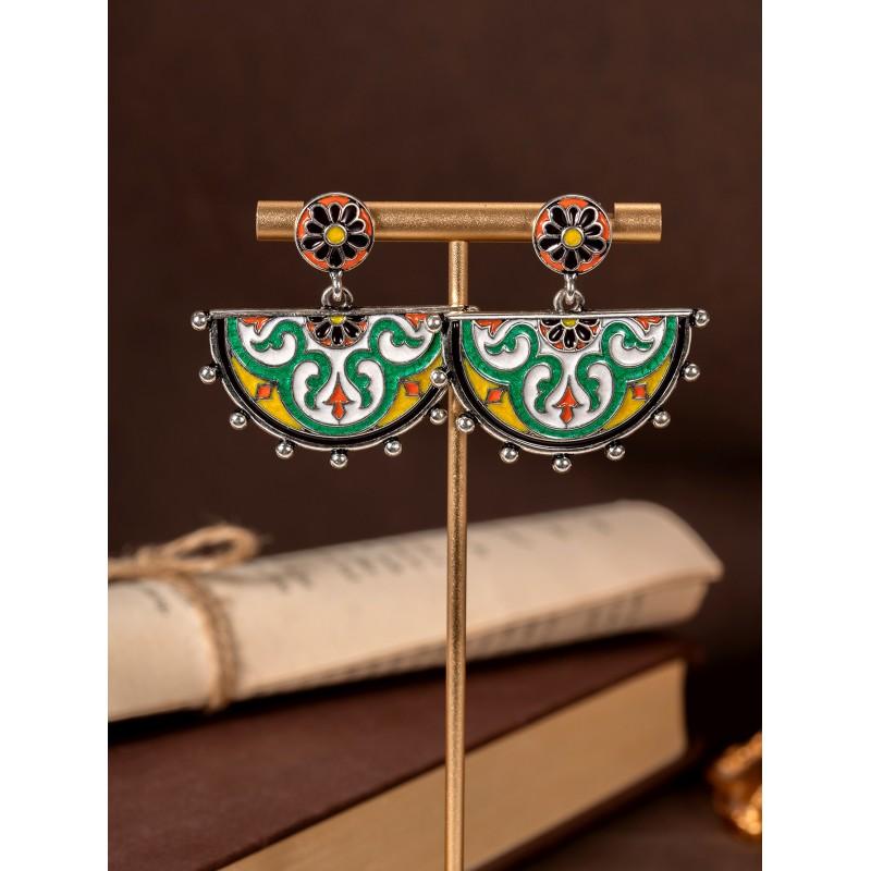 Vintage Enamel Cloud Shoulder Pattern Earrings With Chinese Style Versatile Temperament Oil Dripping Antique