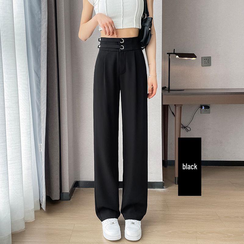 Women's Khaki Wide Leg Ice Silk High Waist Summer Pants