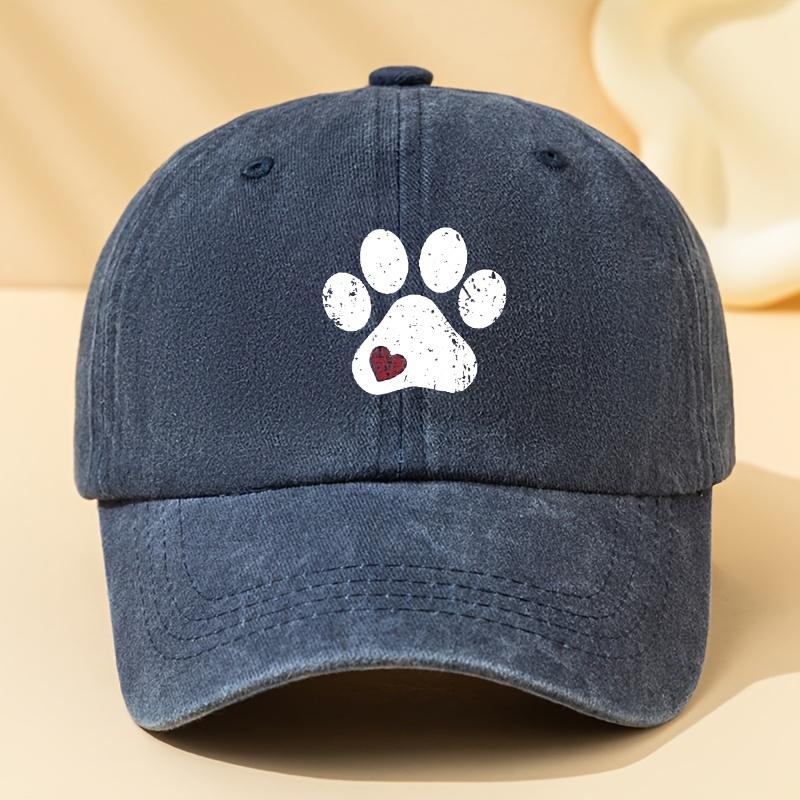 Unisex retro washed baseball cap with cartoon dog paw print truck driver hat suitable for outdoor camping travel