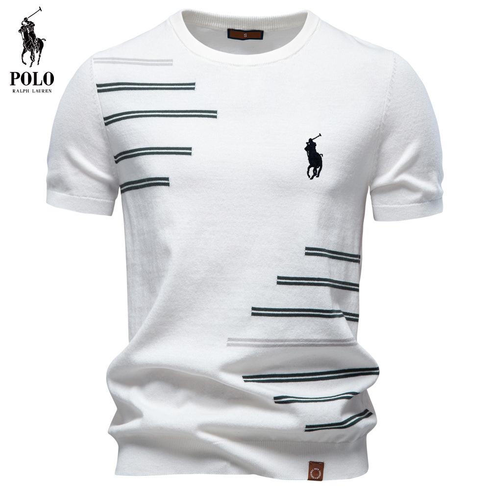 Changchun Lianju Ralph Lauren Zomer Nieuw Katoen Heren Borduurwerk Korte Mouw Wol T-shirt Heren Casual Ronde Hals Gebreid T-shirt S