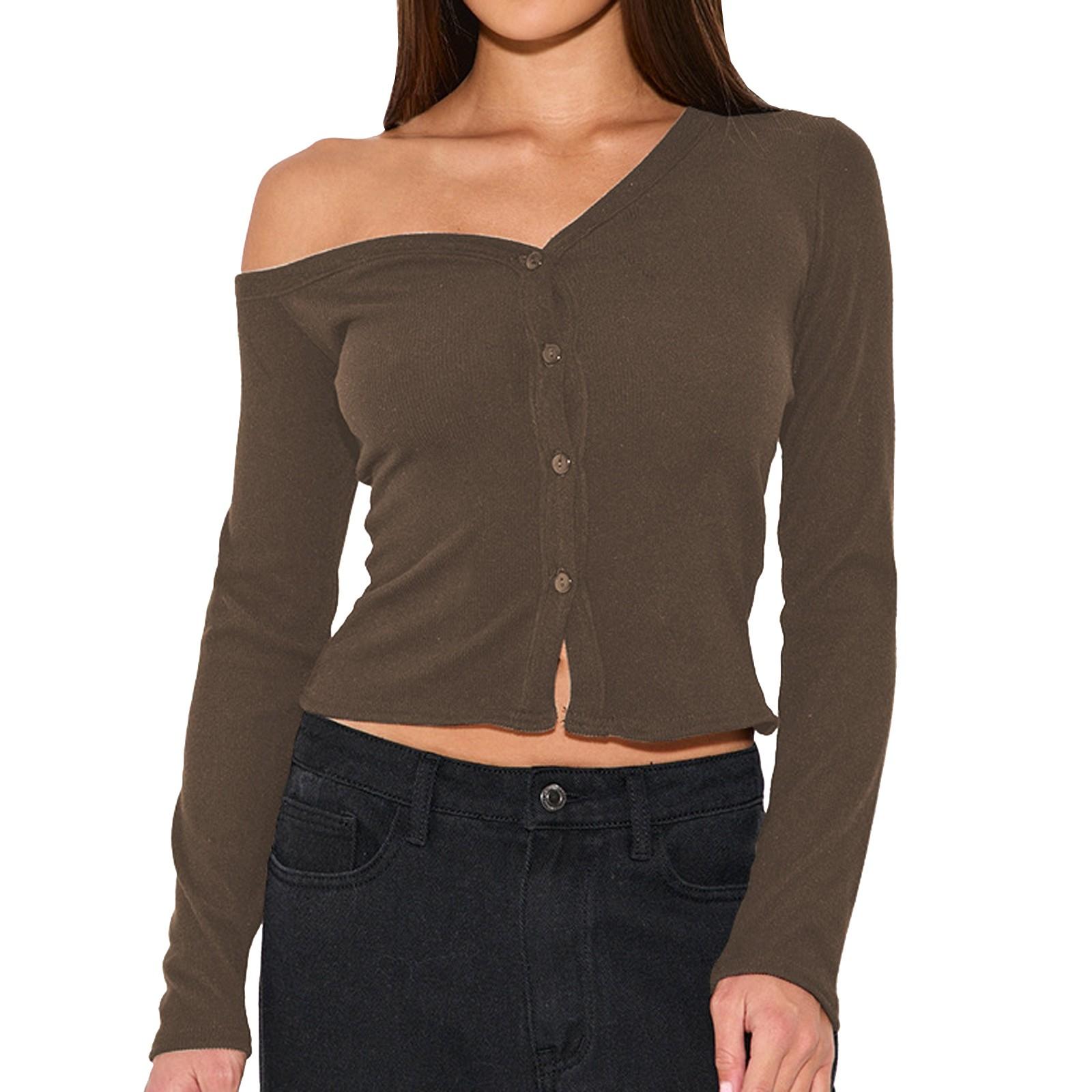 

Женский повседневный модный кардиган на пуговицах с длинным рукавом и открытыми плечами, облегающий топ XL фиолетовый