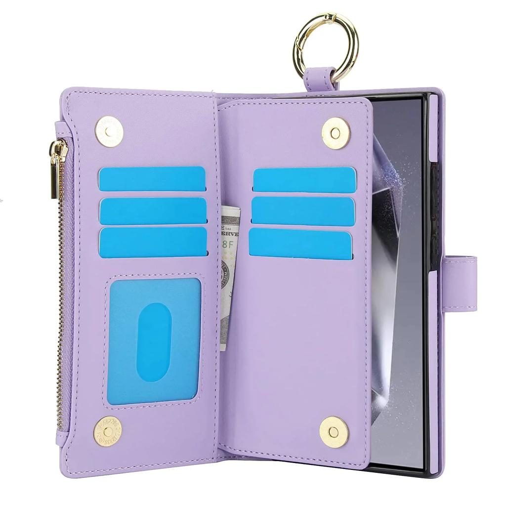 for Samsung Galaxy S24/S23/S22/S21 Ultra Note 20 Ultra Wallet case with Zipper Credit Card Holder RFID Blocking,Flip Folio Cover