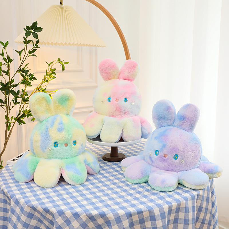 Cute Octopus Rabbit Plush Toys BaBy Kids Gift Lovely Cartoon Stuffed Dolls Double-sided Doll Throwing Pillow Flipped Face Changing Octopus Rabbit Doll