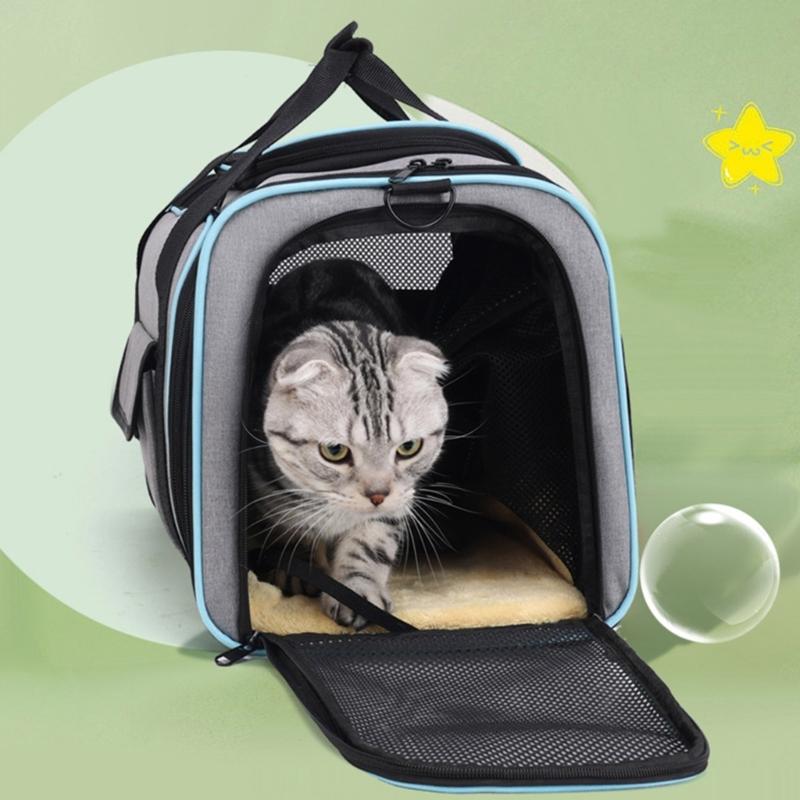 Expandable Cats Carriers Bag with Breathable Mesh Adjust Shoulder Strap Travel Case for Pet Dog Ventilation Suitcases