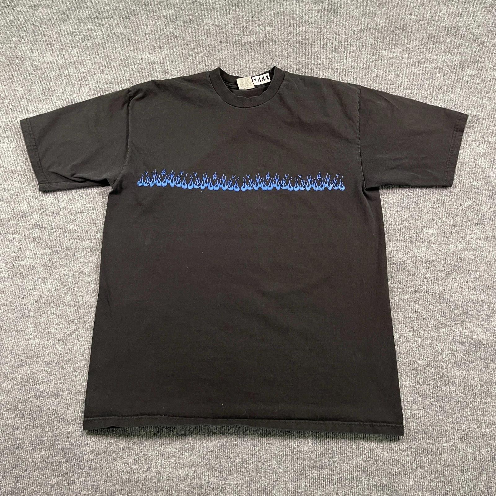 

Vintage 90s Blue Flame Shirt Large 22x28 Black Cygnus Tag S