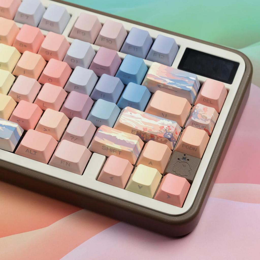 Sunset Afterglow Keycaps Contrast Color Smudge Diy Side Engraved Translucent Keycap Camouflage Cherry Gradient 131Key Keycap Set