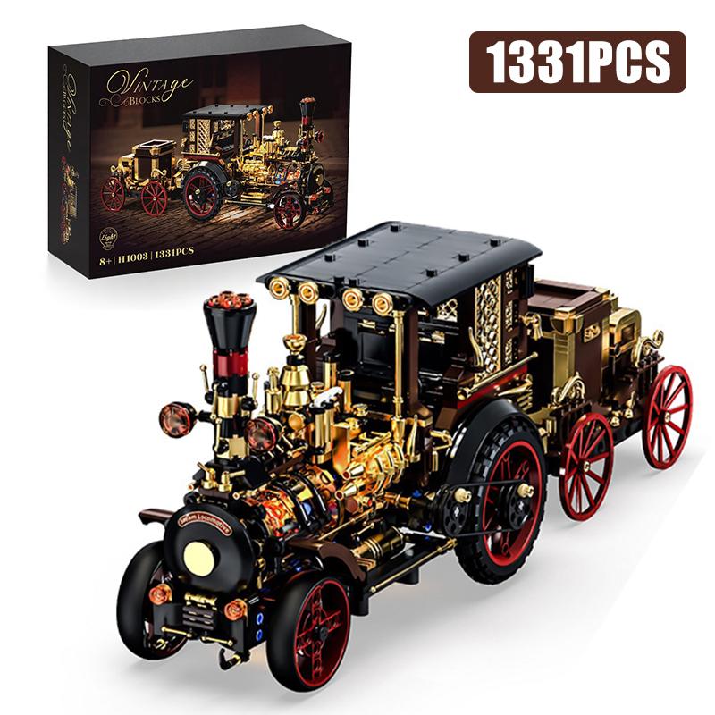 Bai Fen Bai Toys Boys Technical 1331Pcs Retro Mechanical Steam Car Building Blocks Classic Steampunk Vintage Car Moc Bricks Collection Toys Gift