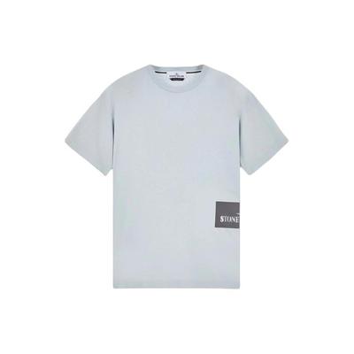 Letter Badge Printed Crew Neck Short Sleeve T-Shirt Men Tops Blue 801522044-V0092