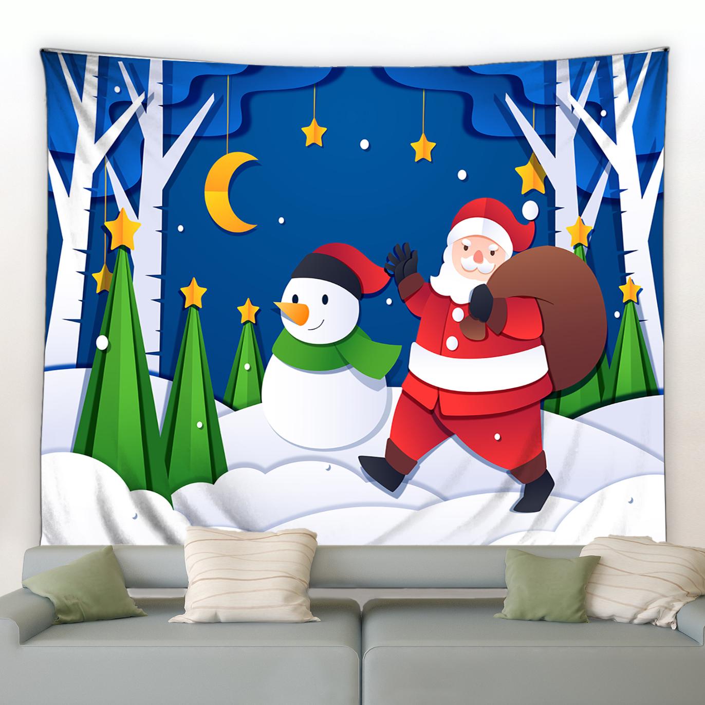 Домашний Декор Рождественская Снежная Ночь Санта-Клаус Снеговик Олень Камин Гобелен — фото 3