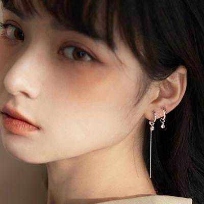 Octagram Fringed Ear Buckle Women'S Niche Design Round Brand Rice Character Round Bead Flash Diamond Asymmetrical Punk Earrings