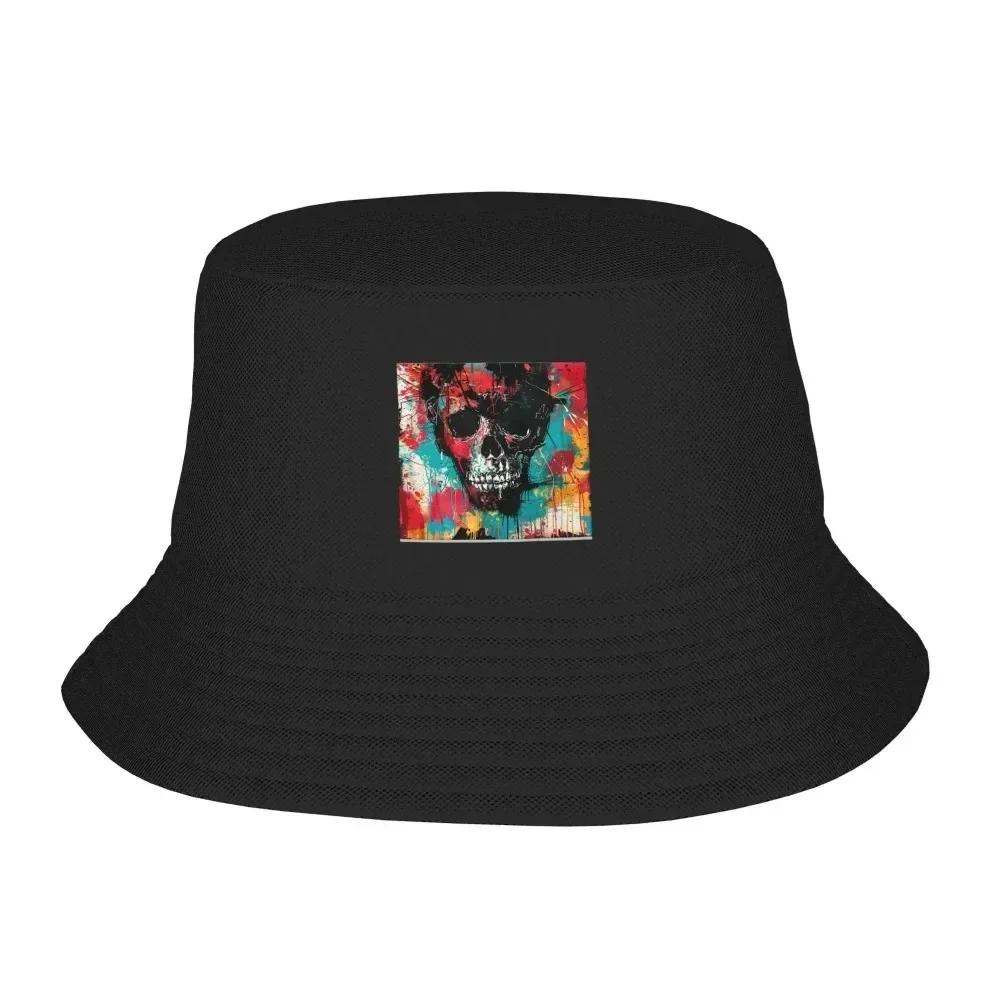 Skull Painting Design Bucket Hat Summer FisherUnisex Hat Outdoor Sun Protection Fishing Hunting Cap Unisex Ladies Sun Hat