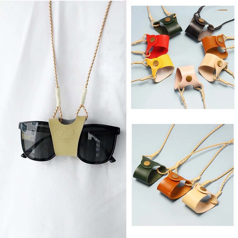 Leather Glasses Protection Cover Hanging Neck Clip Glasses Lanyard Eyewear Cases Mini Glasses Bags