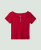 Poeteuseoul U Neck Button T-Shirts_Red