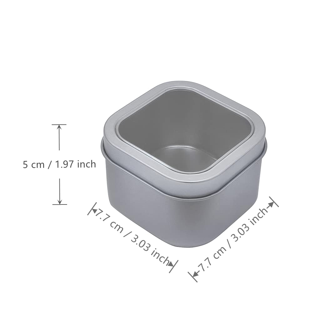 WestKaiba 6-Piece Set Tin Can Mini Box with Lid, Silver, Transparent, Square Container for Small Items, Storage, Sundries, Silver