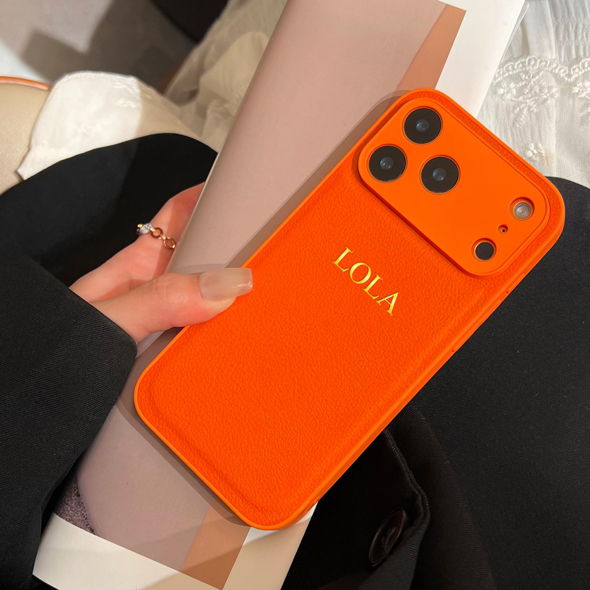 

Personalized Classic Faux Leather Case For iPhone 17 16 15 14 13 Pro Max Plus Air Custom Name Gold Hot Foil Engraved Case For iPhone 16