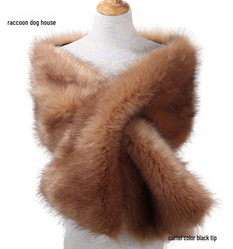 Women's Faux Fox Fur Shawl Cloak: Thick Autumn/Winter Bridal Evening Scarf and Neck Warmer