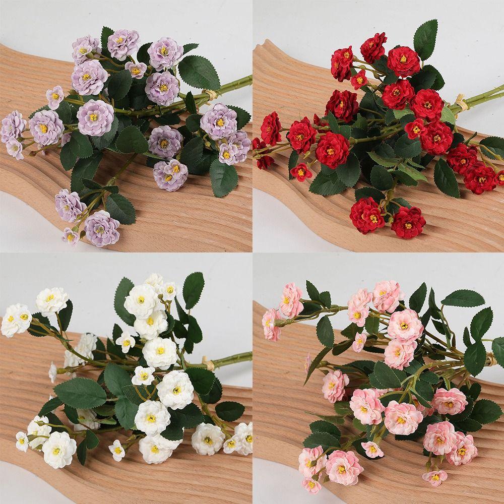 3PCS/Bunch Multicolor Rose Artificial Flower Silk Petal Floral Arrangement Simulation Rose Flower Green Leaves DIY Faux Flower