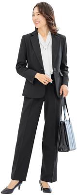 Washable Suit for Tailored Jacket and Wide Elastic Plus Business Size Black [Addrouge] Women, Pants, 2-Piece Set, Stretch, Waist, Sizes, [b5020]