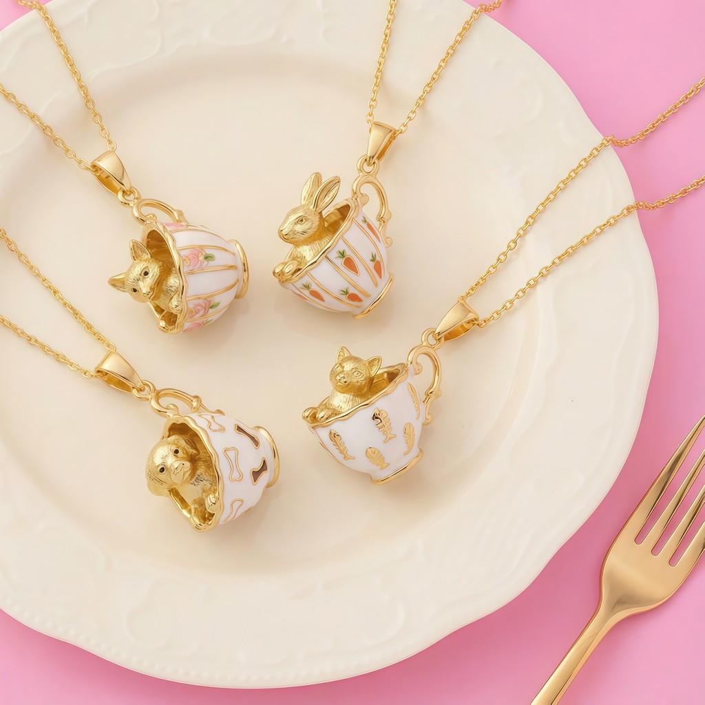Animal Charm Necklace With Bunny Cat Fox Pendant For Women Gift